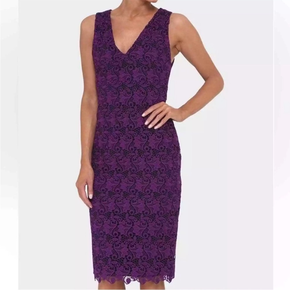 EUC Alice + Olivia Preslee Purple Lace Midi Dress Size 8